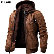 Load image into Gallery viewer, Men&#39;s Real Leather Jacket Men Motorcycle Removable Hood winter coat Men Warm Genuine Leather Jackets