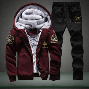 New Winter Tracksuits Men Set Thick Fleece Hoodies+Pants Suit Zipper Hooded Sweatshirt Sportswear Set Male Hoodie Sporting Suits