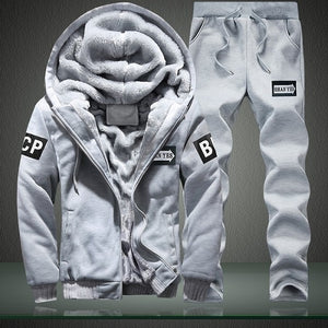 New Winter Tracksuits Men Set Thick Fleece Hoodies+Pants Suit Zipper Hooded Sweatshirt Sportswear Set Male Hoodie Sporting Suits