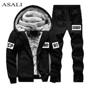 Tracksuit Men Sporting Fleece Thick Hooded Brand-Clothing Casual Track Suit Men Jacket+Pant Warm Fur Inside Winter Sweatshirt